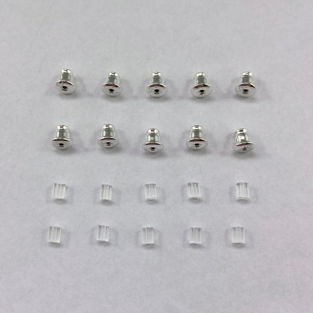 Earring backs kit includes 10 x Sterling silver earring backs and 10 x rubber stoppers for hook earrings